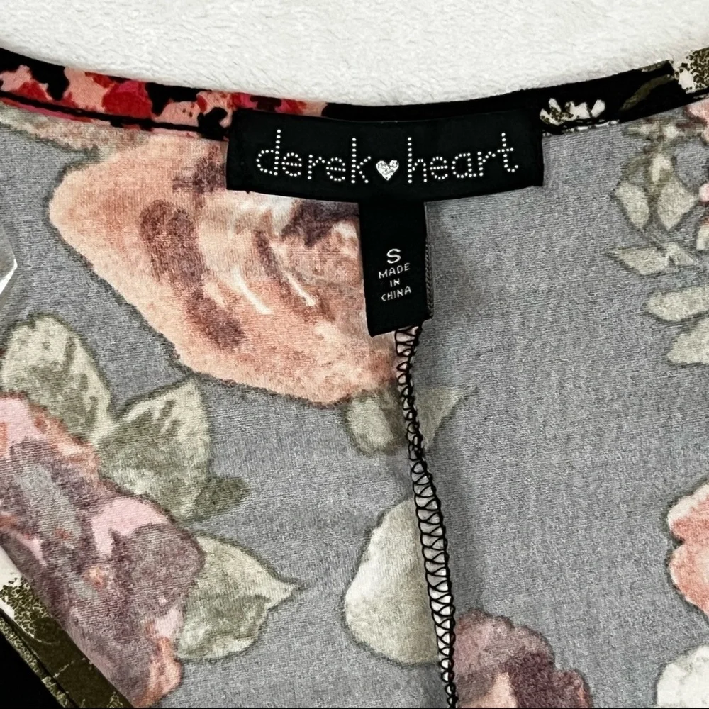 Derek Heart Sz Small Black Floral Long Sleeve Ruched Fitted Bodycon Dress. - Picture 7 of 10